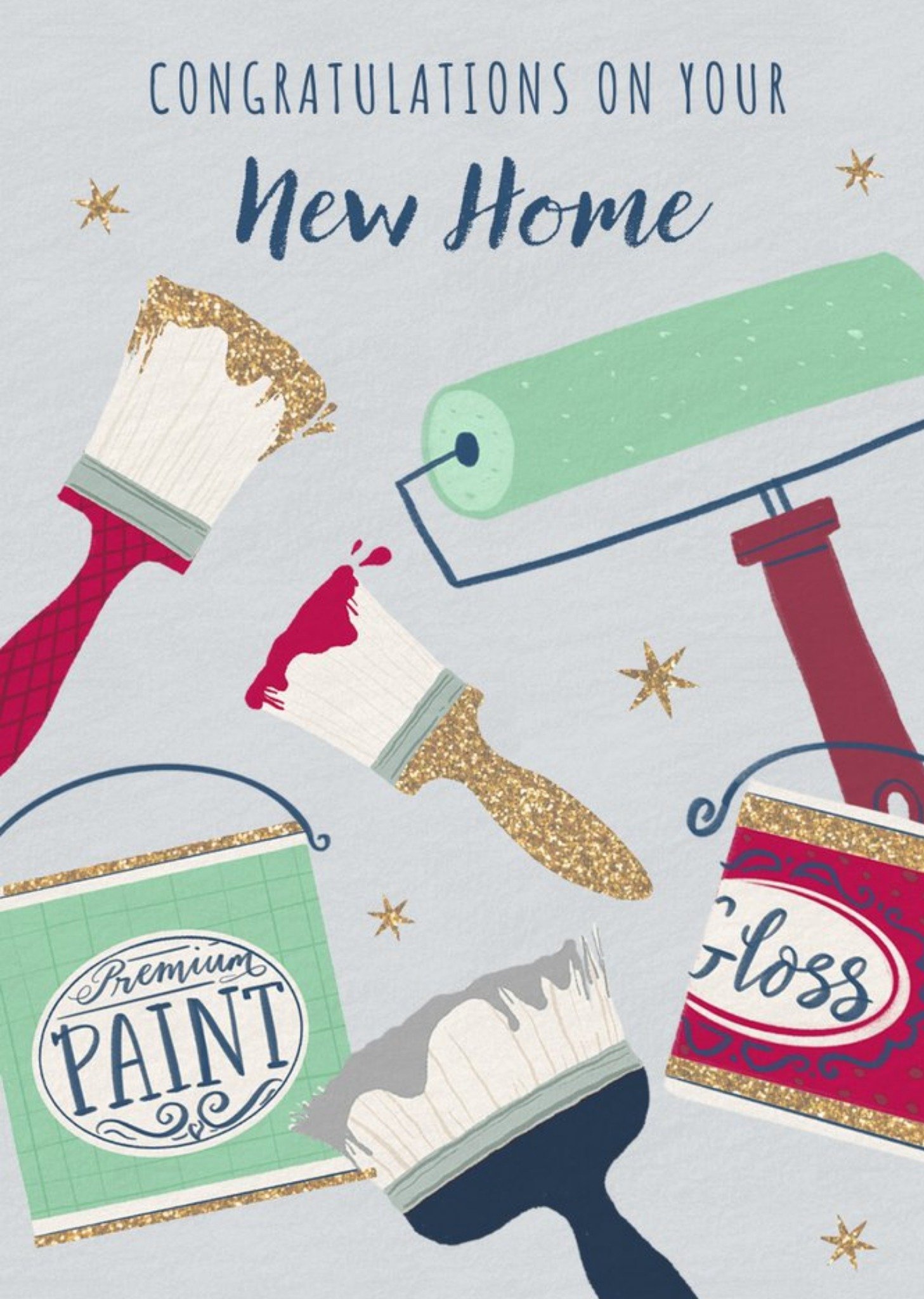 Dalia Clark Design Illustrated Paint Brushes New Home Congratulations Card Ecard