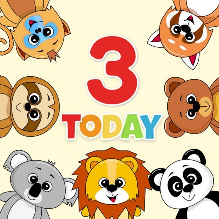 3 Today Animal Characters Children's Birthday Card