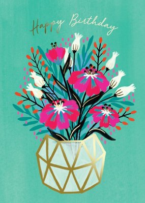Modern Bouquet Of Flowers In Glass Vase Birthday Card