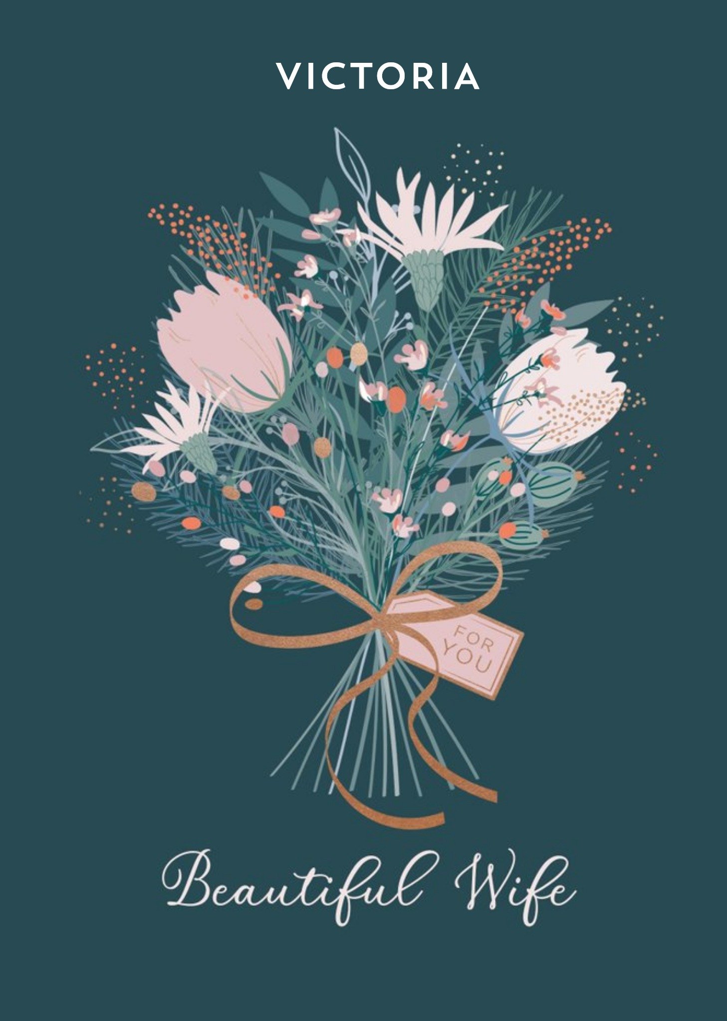 Moonpig Illustrated Flower Bouquet Beautiful Wife Birthday Card Ecard