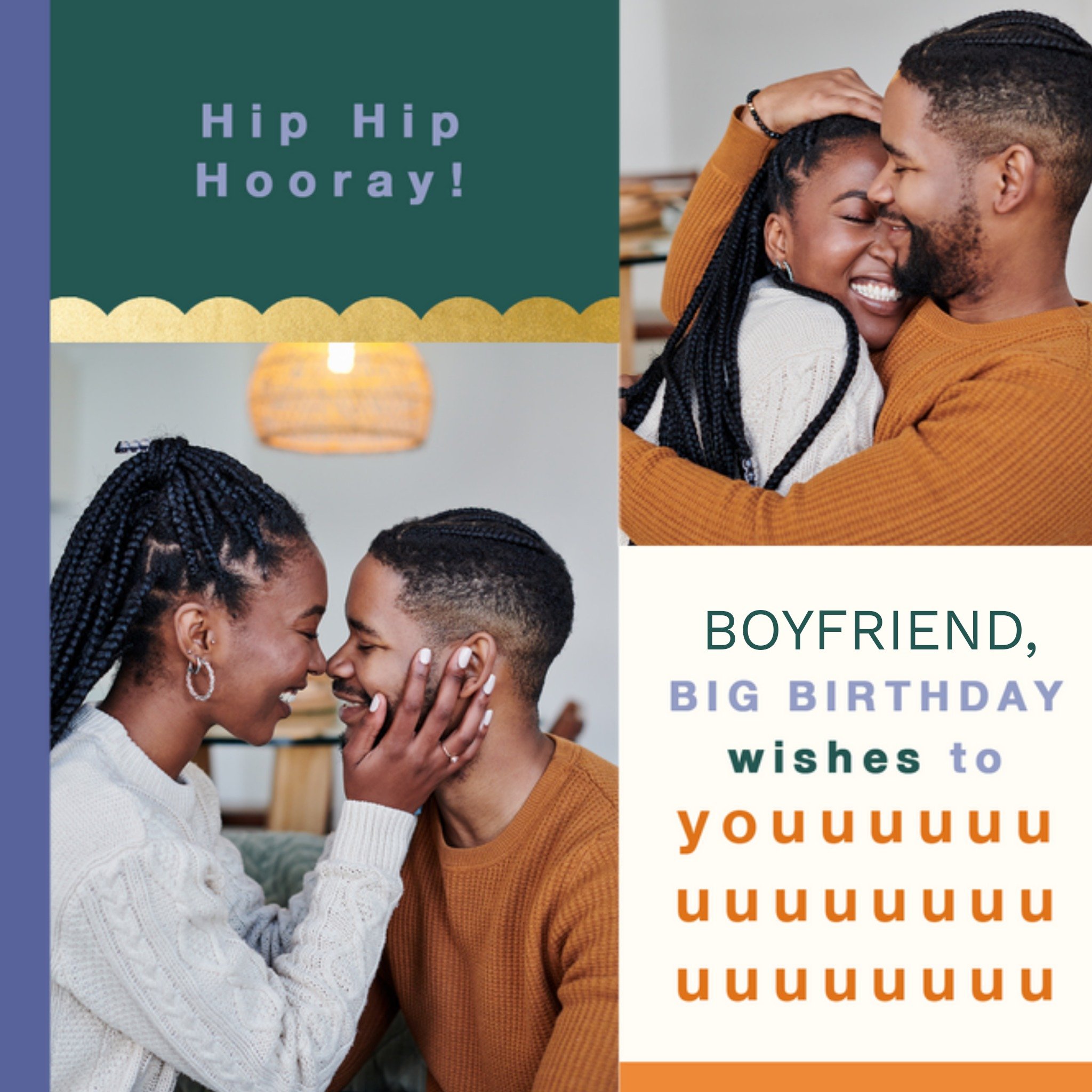 Moonpig Hip Hip Hooray Boyfriend Multi Coloured Blocky Photo Upload Birthday Card, Large