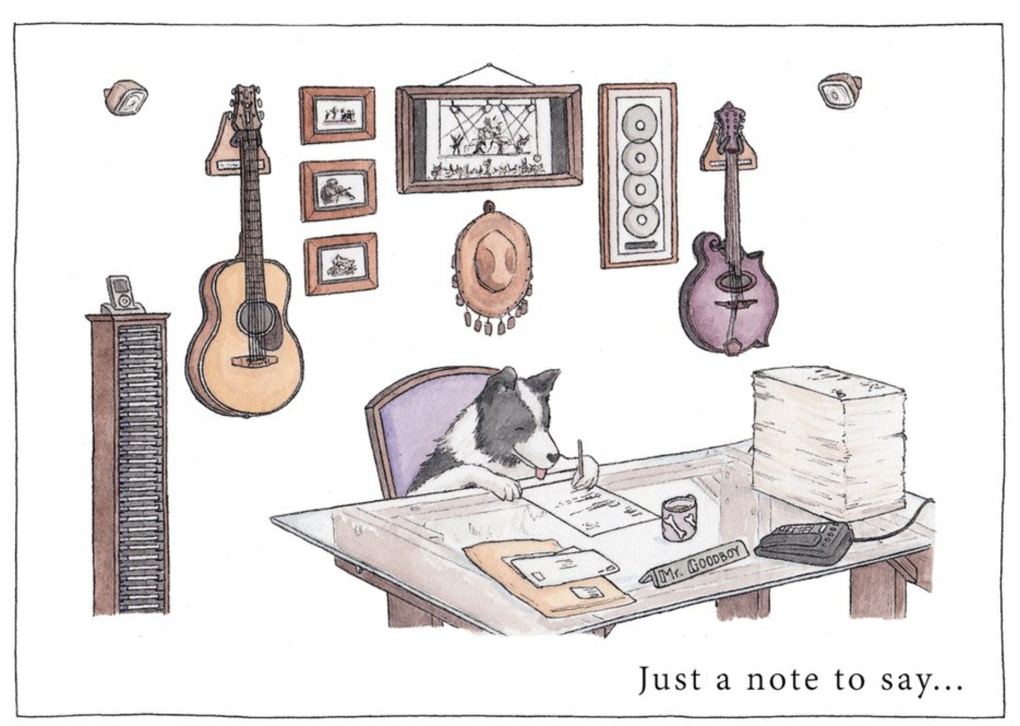 Illustration Of A Dog Writting A Letter Just A Note To Say Card Ecard