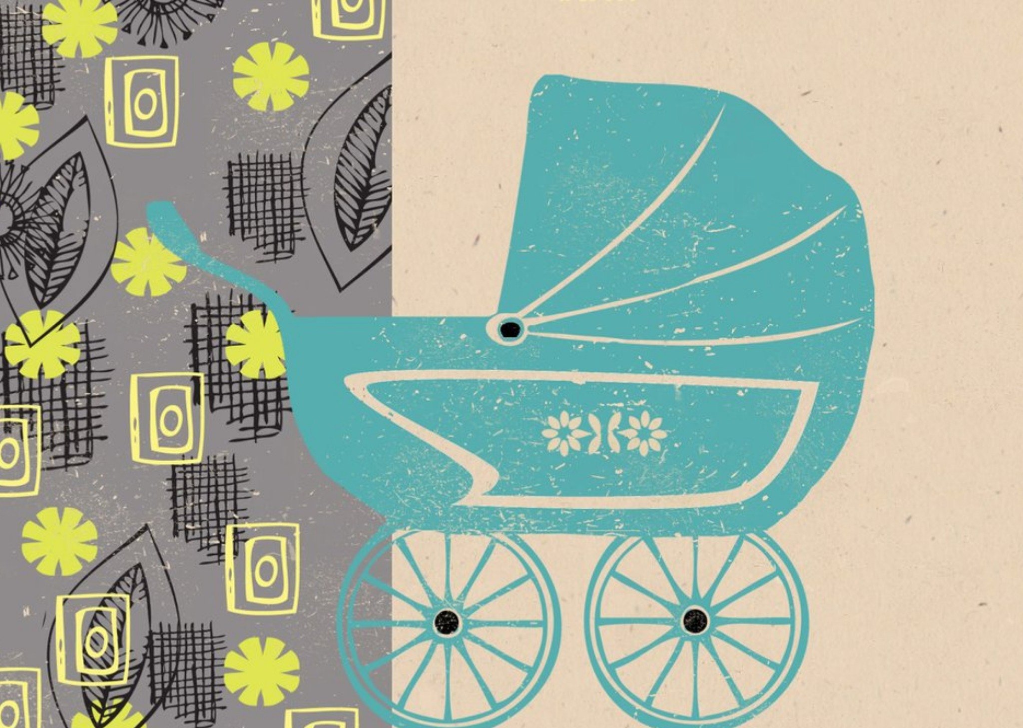 Retro Pram New Baby Boy Card