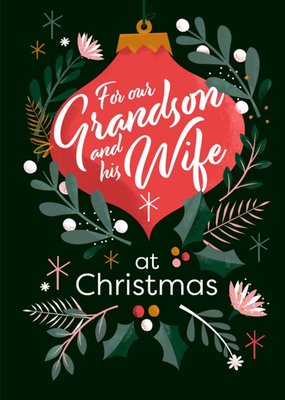 Retro Festive Bauble Grandson And Wife Christmas Card