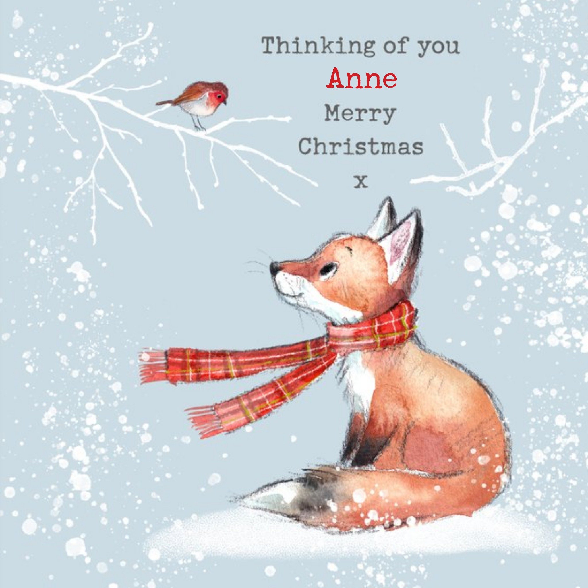 Illustration Of A Cute Fox And A Robin Christmas Card, Square