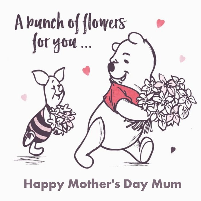 Disney Winnie The Pooh And A Bunch Of Flowers For You Card