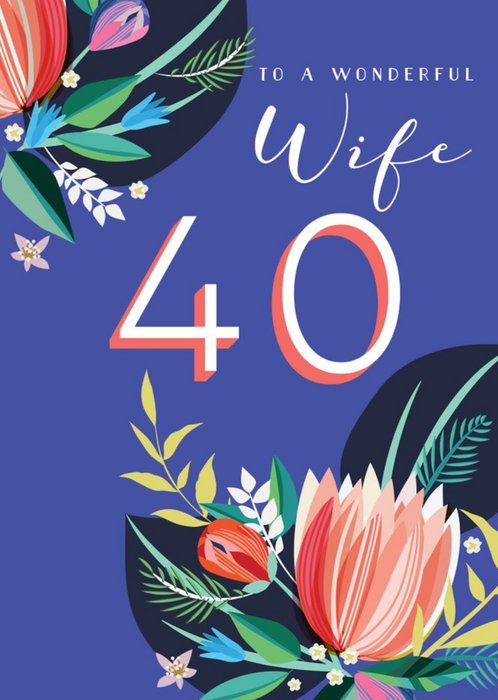 Wife Purple Floral 40th Birthday Card