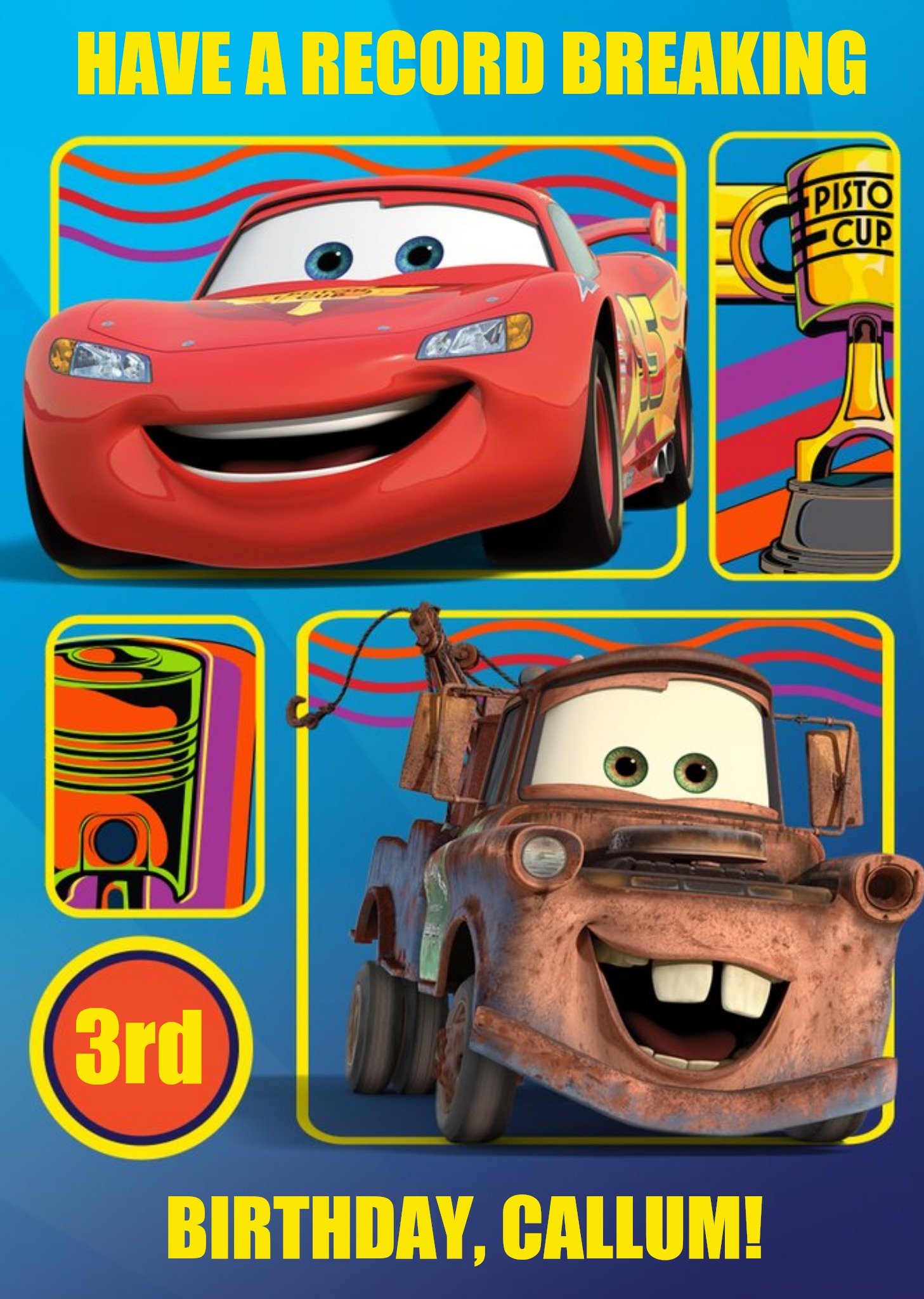 Disney Cars Lightning Mcqueen And Mater Personalised Happy Birthday Card, Large
