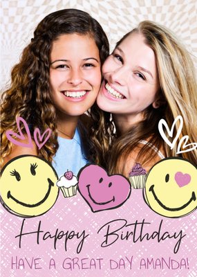 Smiley World Cupcake Photo Upload Birthday Card