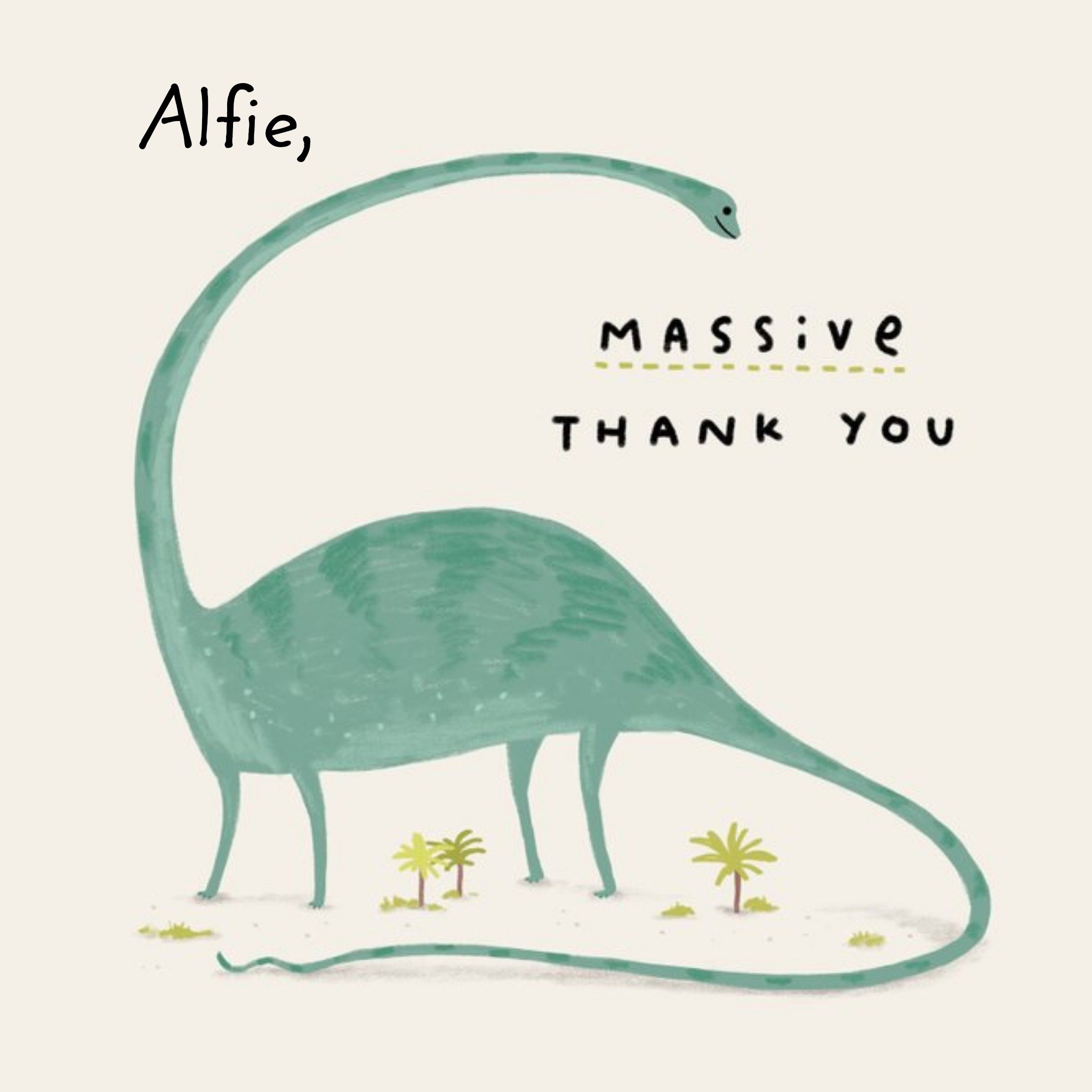 Moonpig Cute Thank You Card - Dinosaur - Massive Thank You, Square