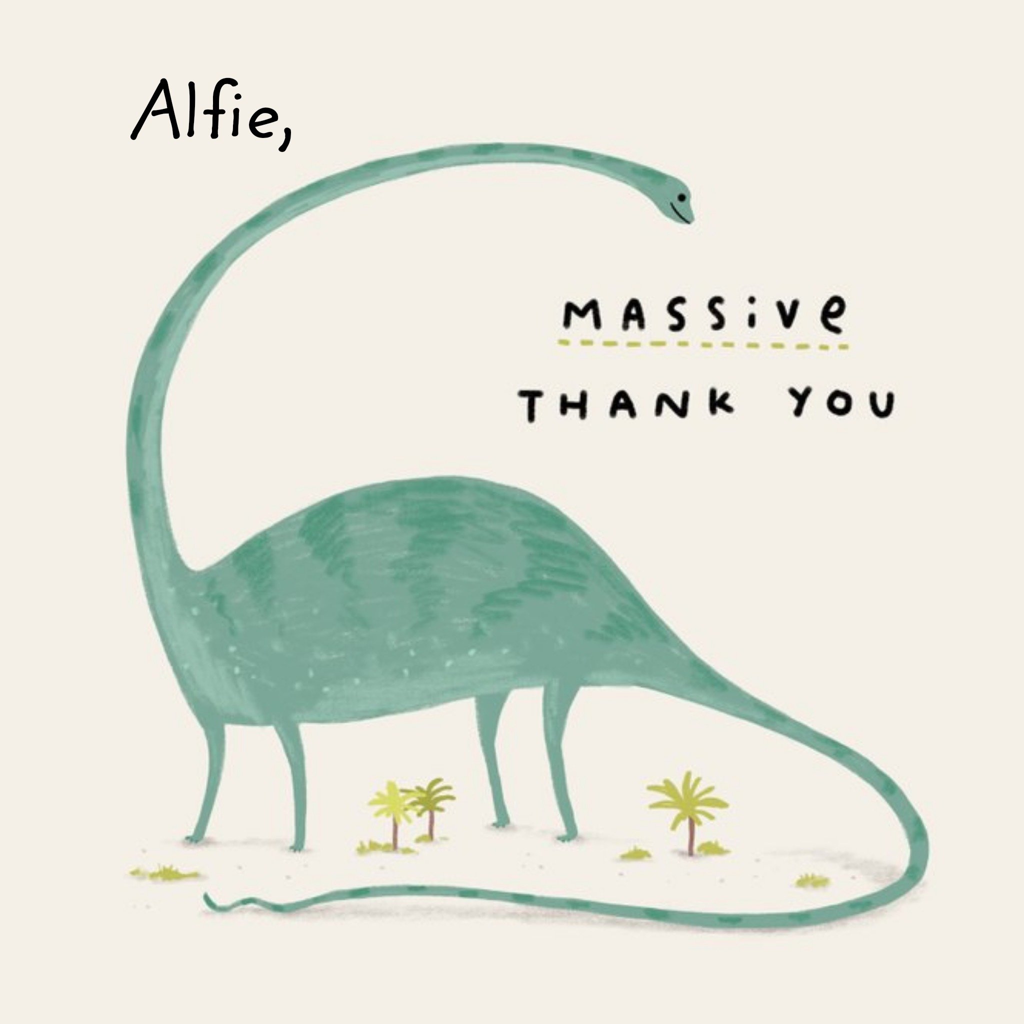 Cute Thank You Card - Dinosaur - Massive Thank You, Square