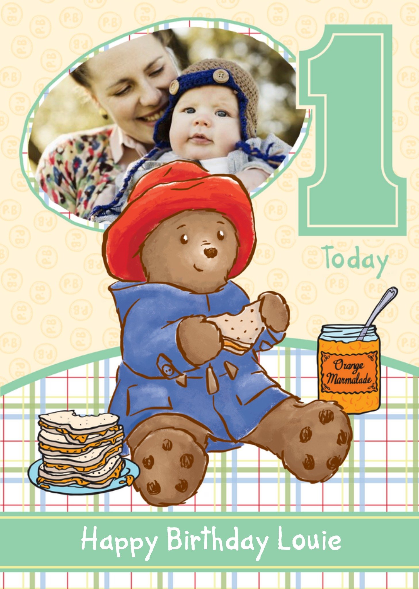 Paddington Bear Baby Personalised Happy 1st Birthday Card, Large