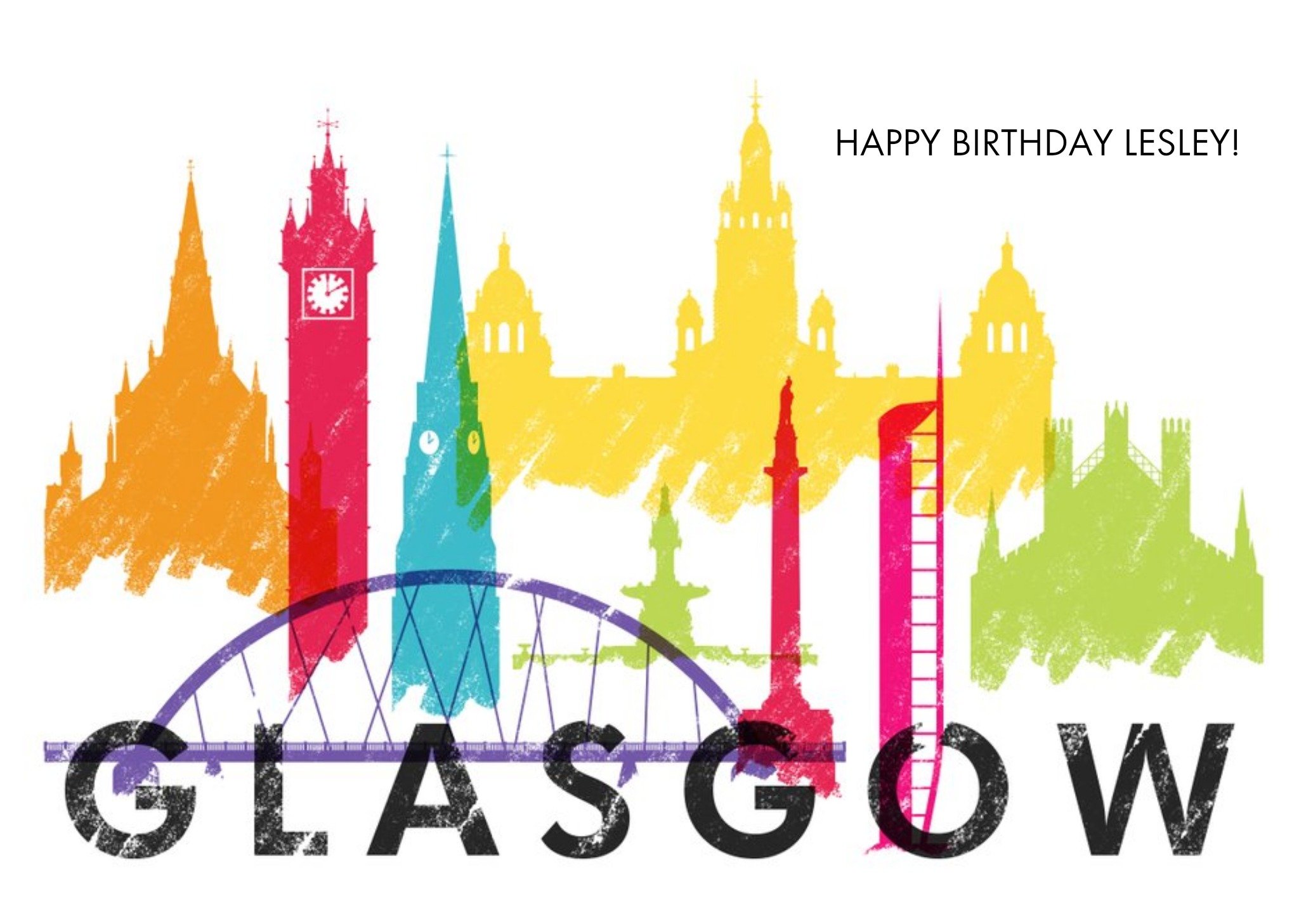 Colourful Glasgow Skyline Card Ecard