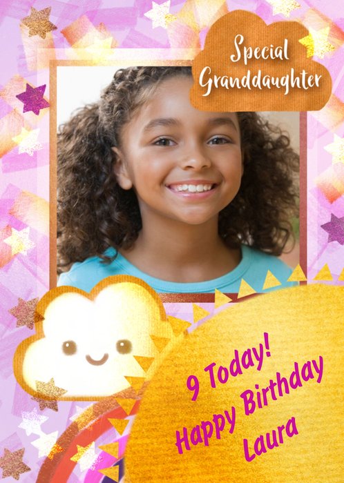 Stars and Cloud Special Granddaughter Frame Photo Upload Birthday Card