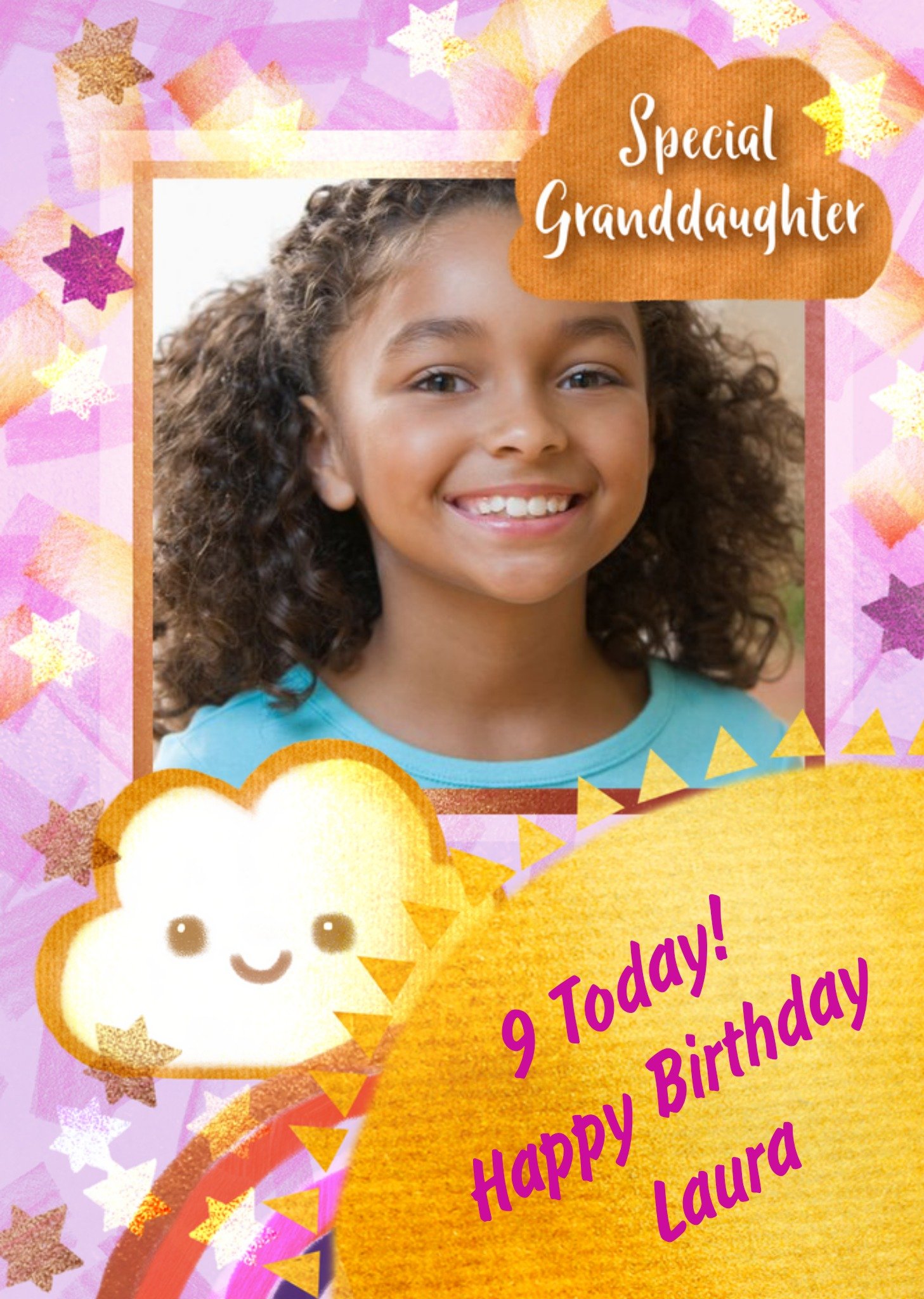Moonpig Stars And Cloud Special Granddaughter Frame Photo Upload Birthday Card Ecard
