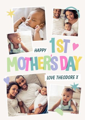 Collage Of Five Photo Frames With Colourful Typography 1st Mother's Day Photo Upload Card