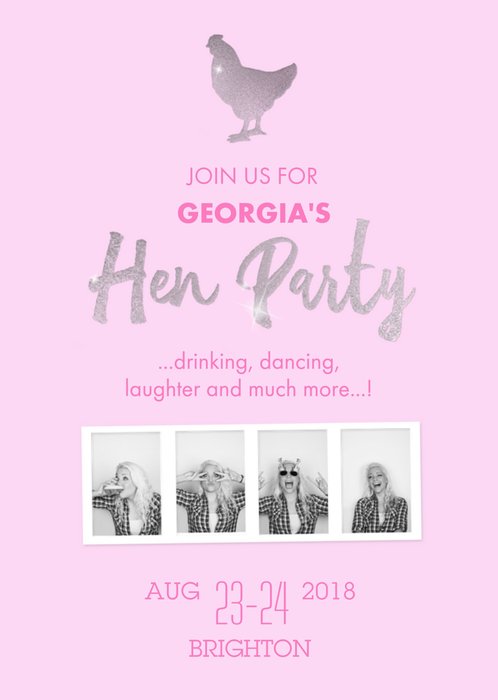 Light Pink Personalised And Photo Upload Hen-Do Party Invitation