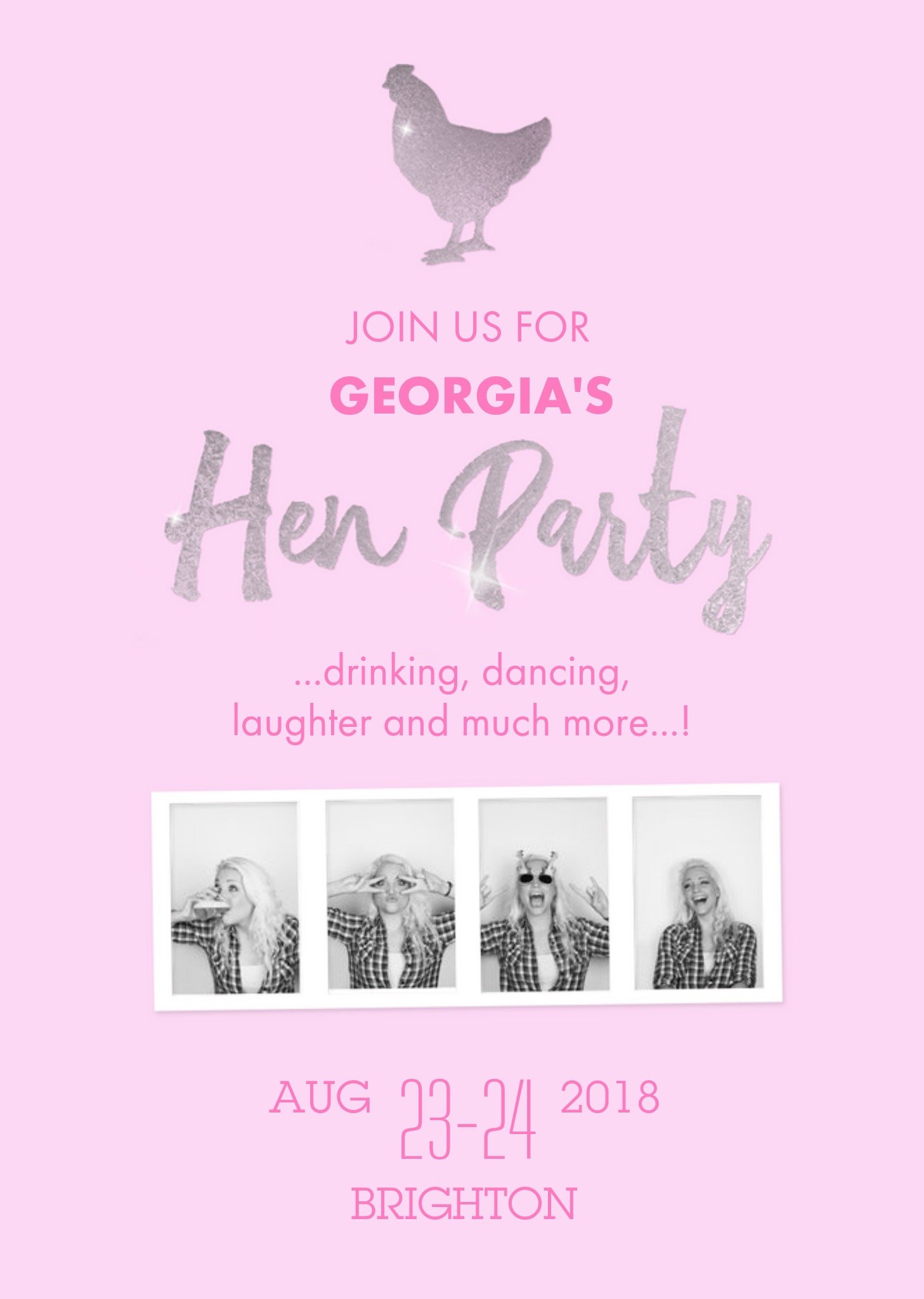 Light Pink Personalised And Photo Upload Hen-Do Party Invitation Ecard