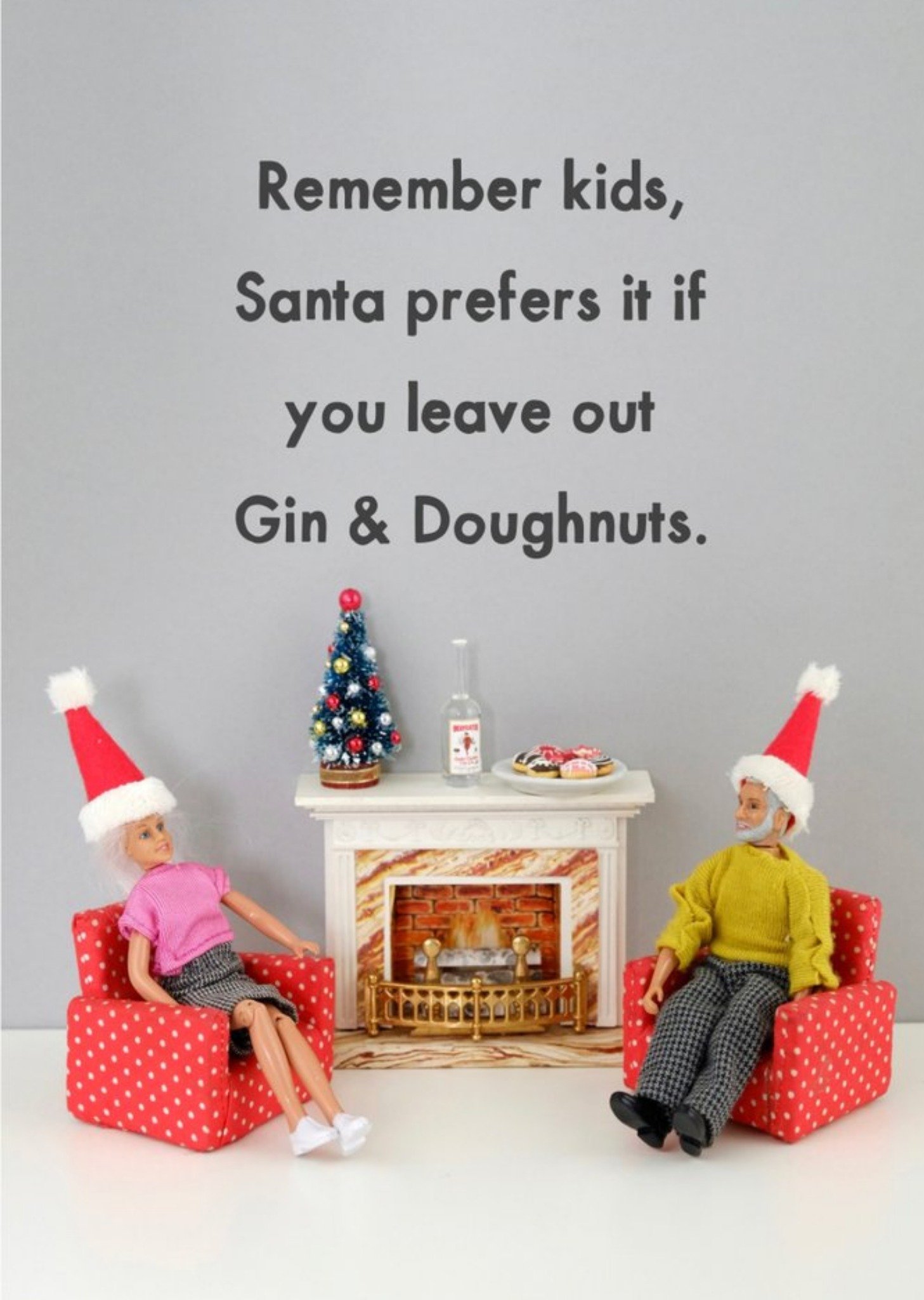 Bold And Bright Funny Dolls Santa Prefers It If You Leave The Gin And Doughnuts Christmas Card Ecard