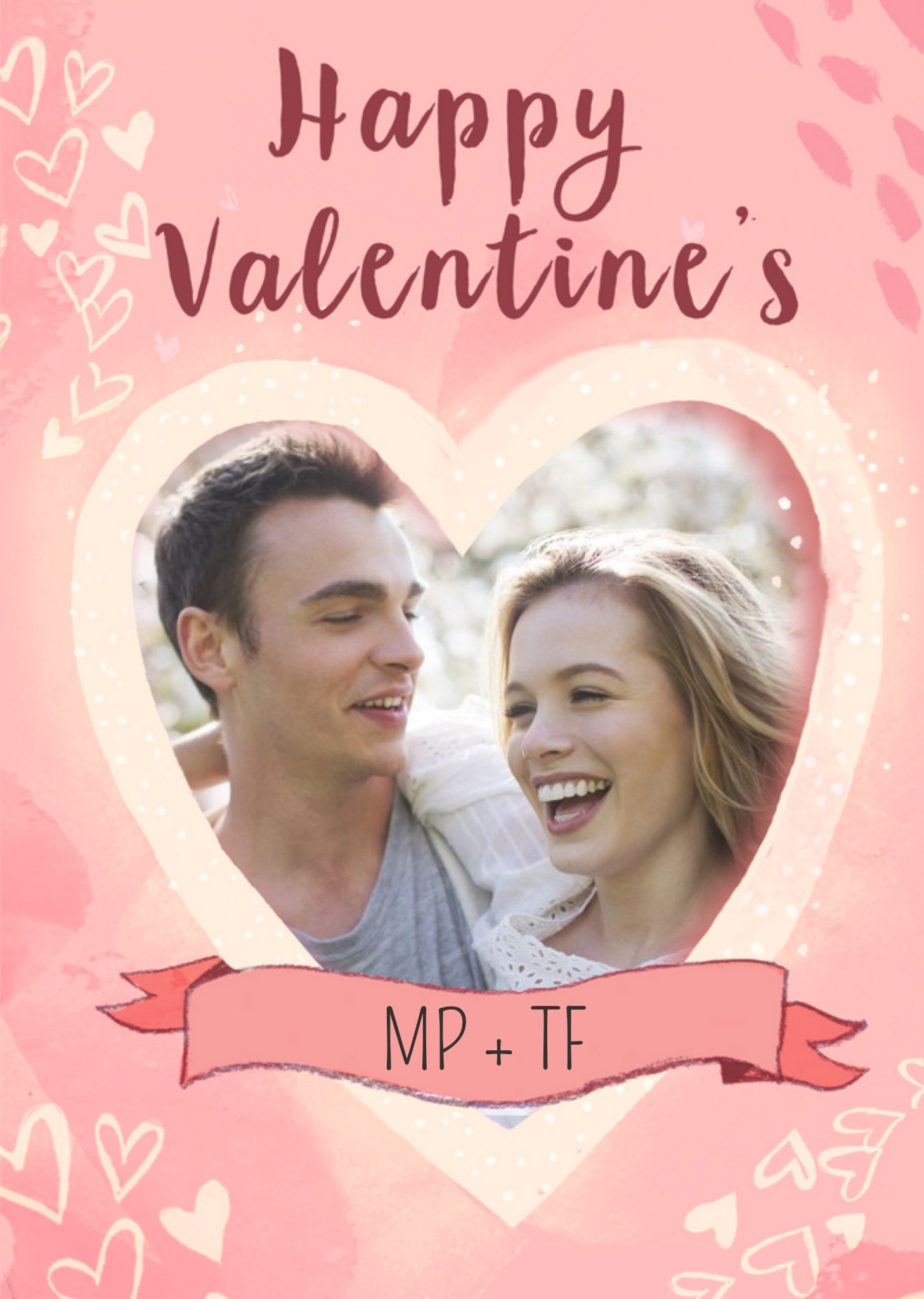 Moonpig Pink Watercolour Happy Valentine's Day Photo Card Ecard
