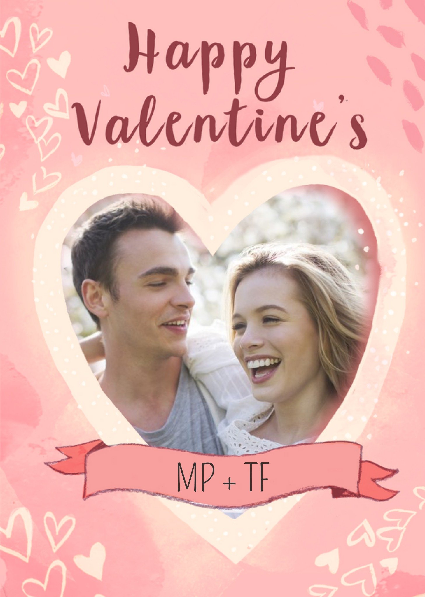 Pink Watercolour Happy Valentine's Day Photo Card Ecard