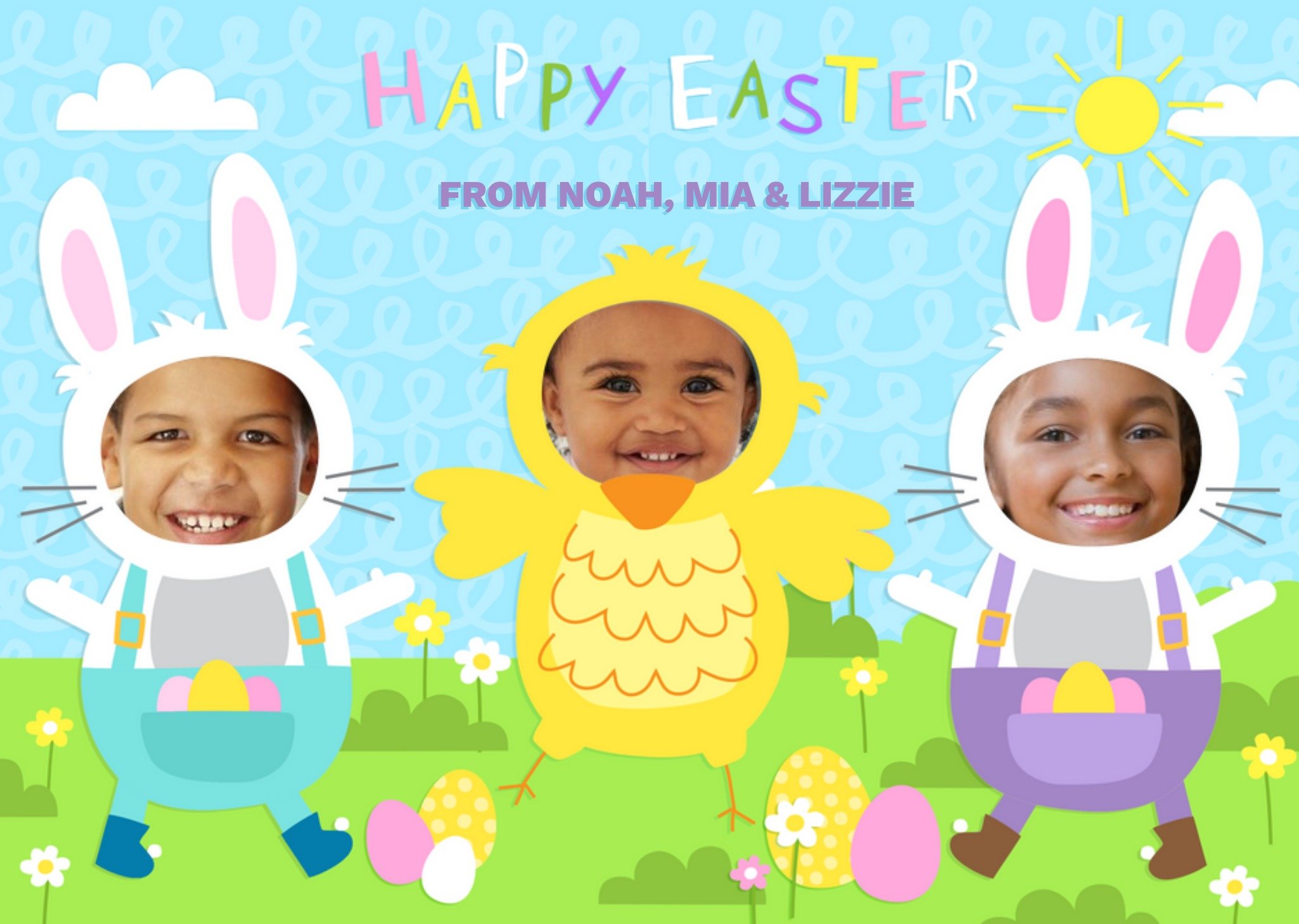 Moonpig Happy Easter Three Illustrated Easter Chicks Photo Upload Card Ecard