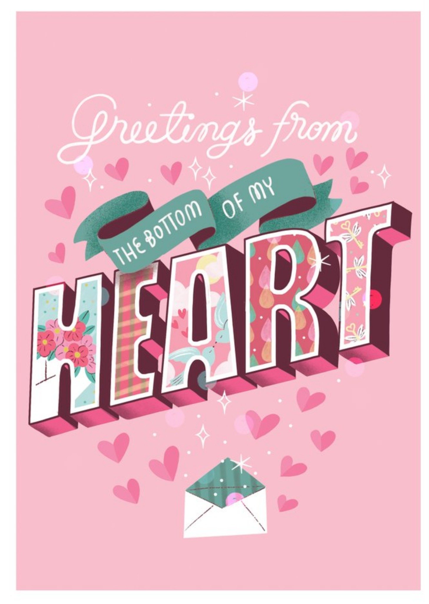Moonpig Retro 3D Typography Surrounded By Hearts On A Pink Background Valentine's Day Card, Large
