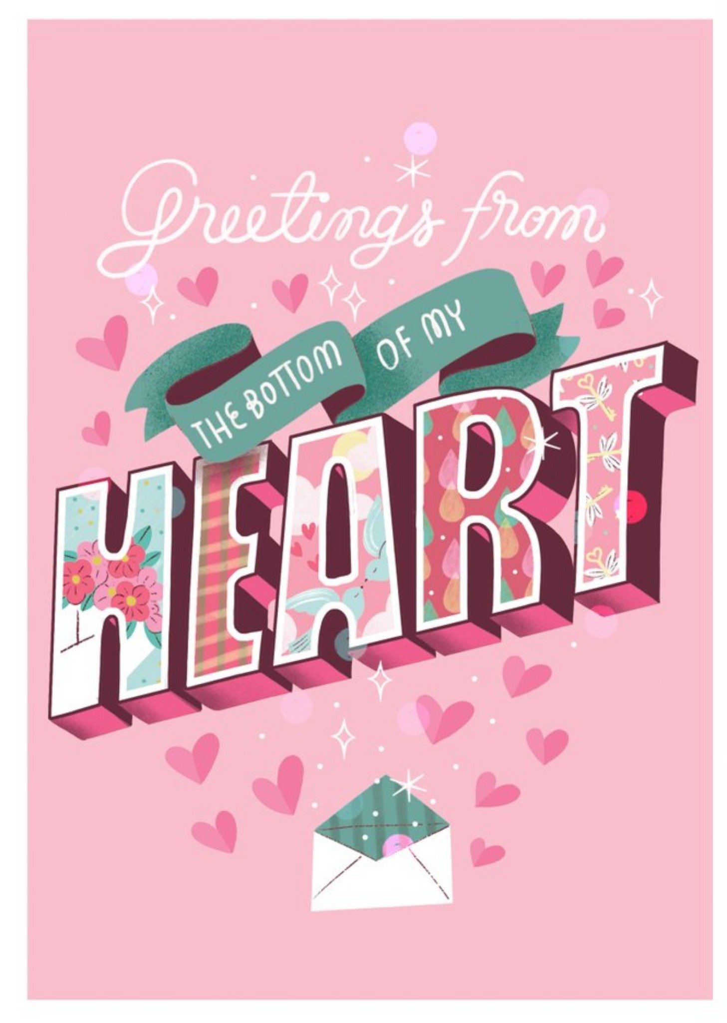 Retro 3D Typography Surrounded By Hearts On A Pink Background Valentine's Day Card Ecard