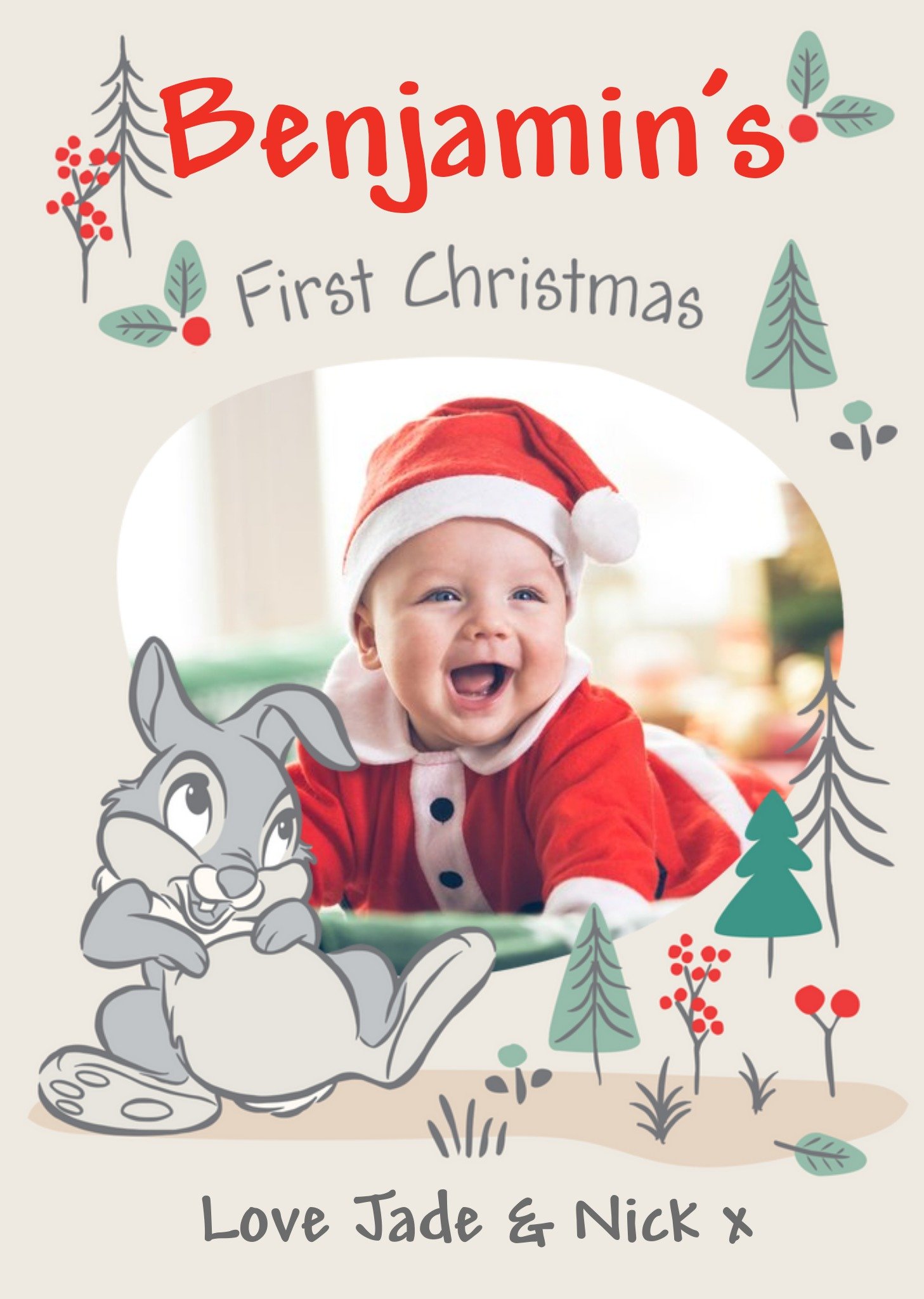 Cute Disney Bambi Photo Upload Baby First Christmas Card Ecard