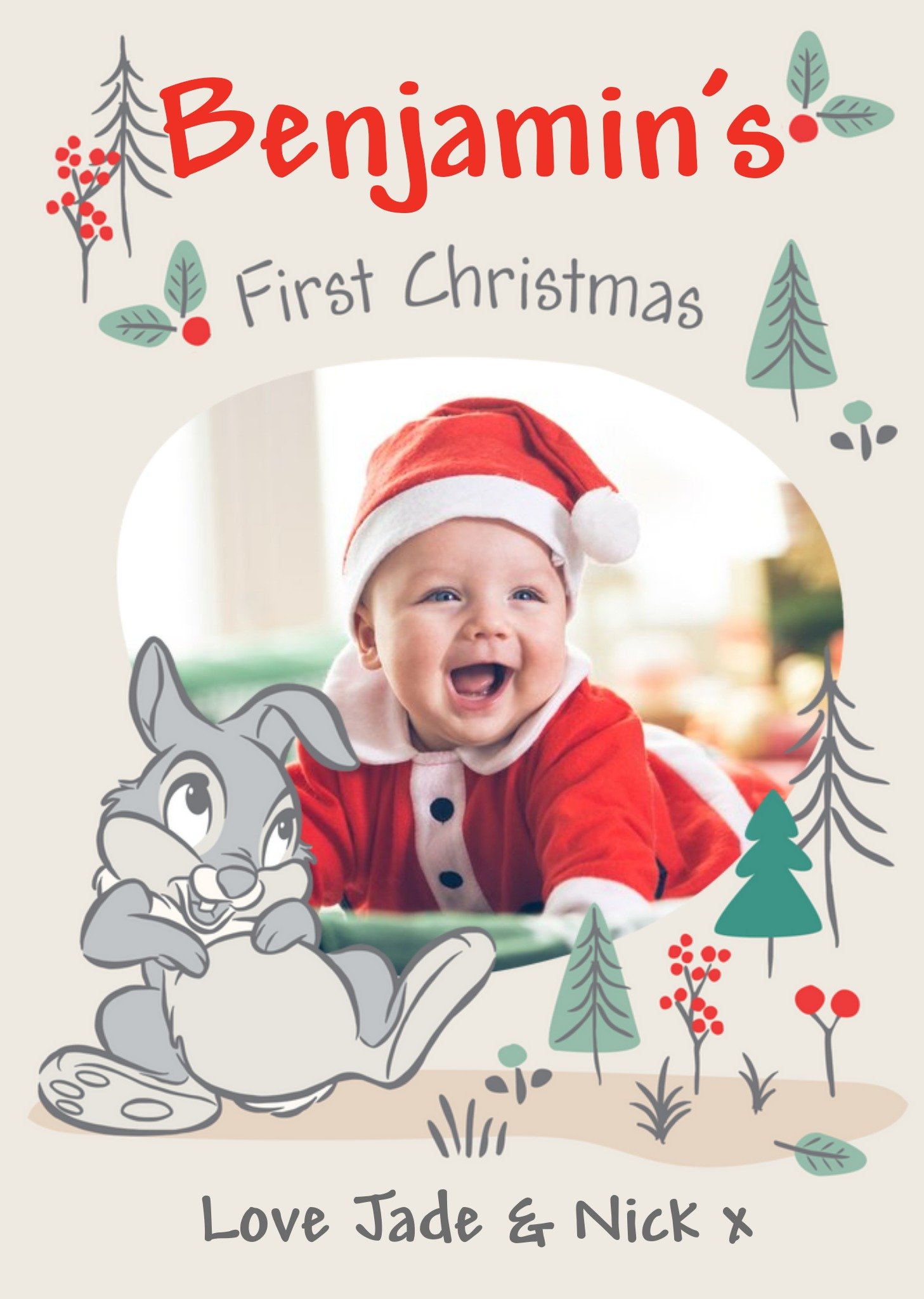 Cute Disney Bambi Photo Upload Baby First Christmas Card