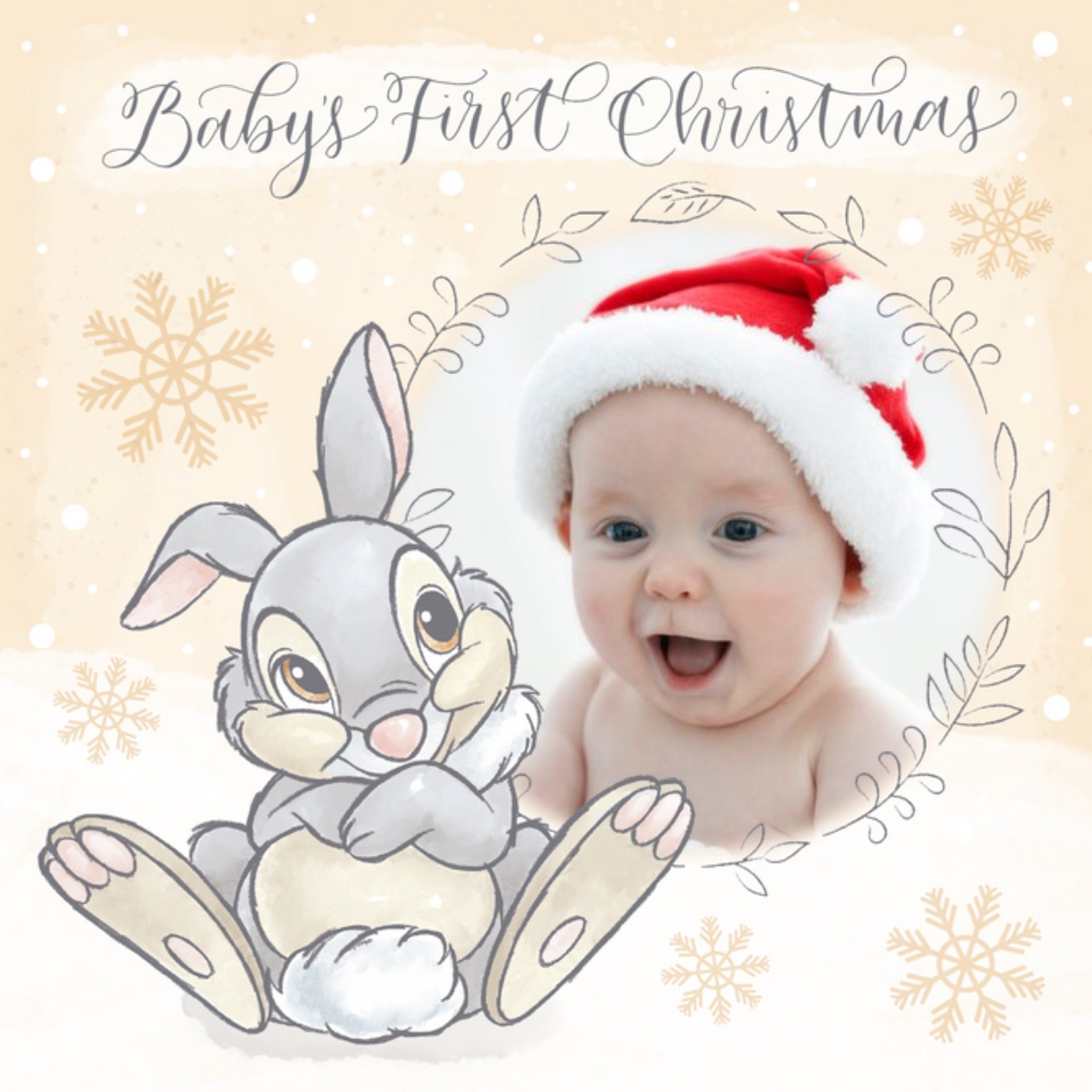 Disney Bambi Thumper Babys First Christmas Photo Upload Card, Square