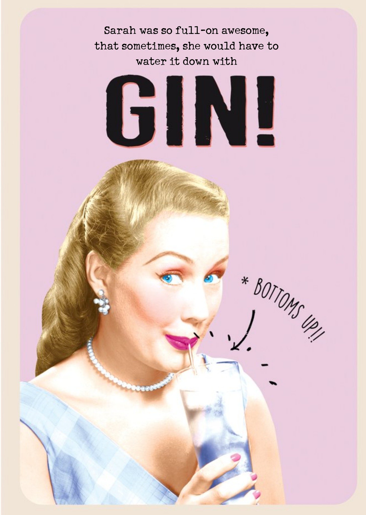 Moonpig Funny Retro Gin Alcohol Drinking Birthday Card, Large