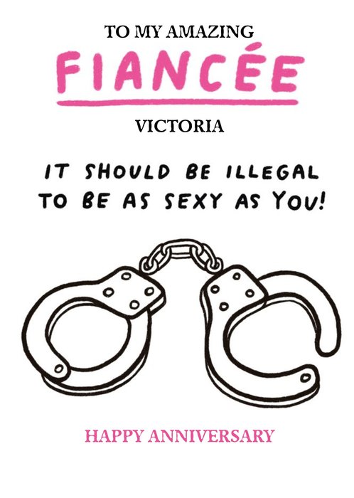 Humorous Handcuffs Editable Fiancée Anniversary Card