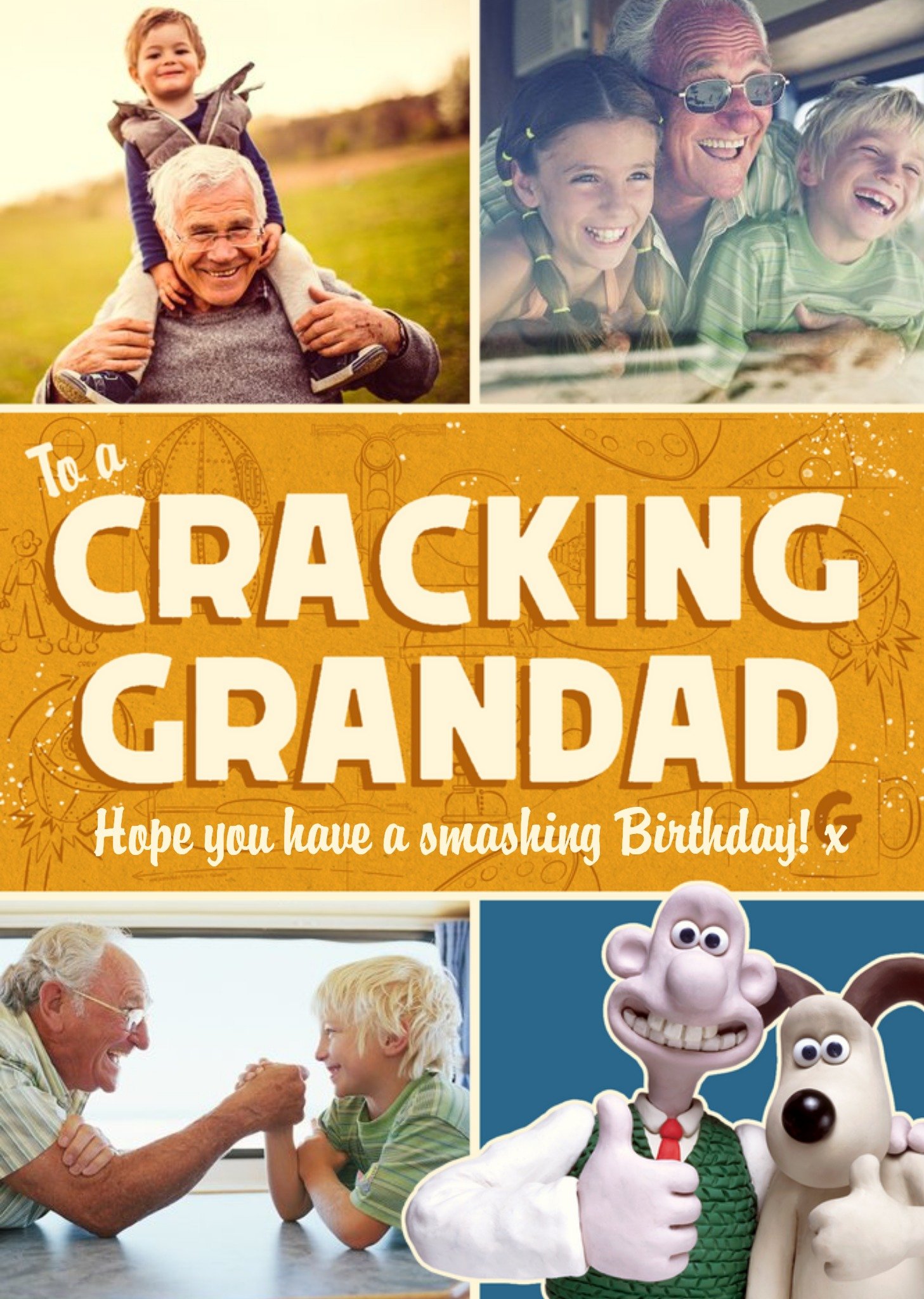 Moonpig Wallace And Gromit To A Cracking Grandad Birthday Photo Upload Card, Large
