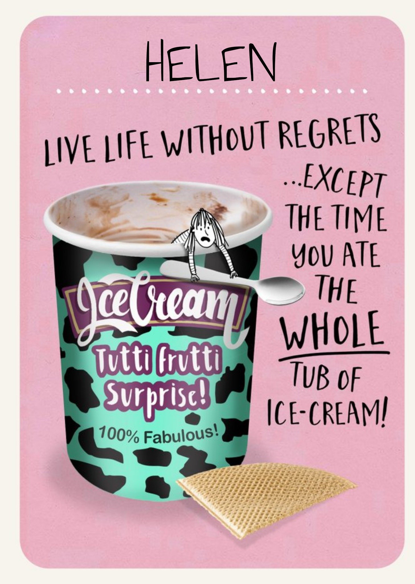 Moonpig Live Without Regrets Funny Ice Cream Birthday Card, Large