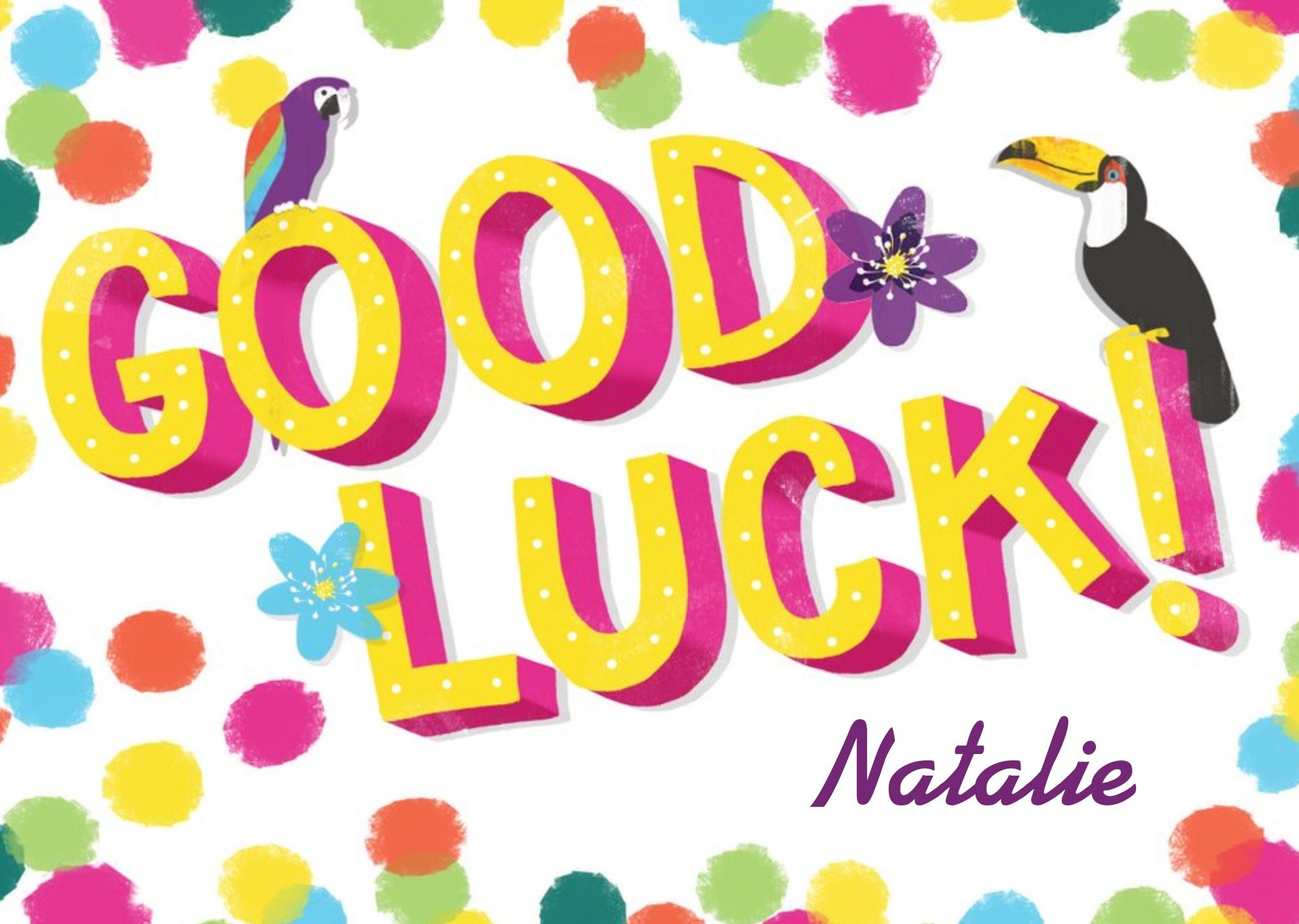 Neon Polka Dots Personalised Good Luck Card Ecard