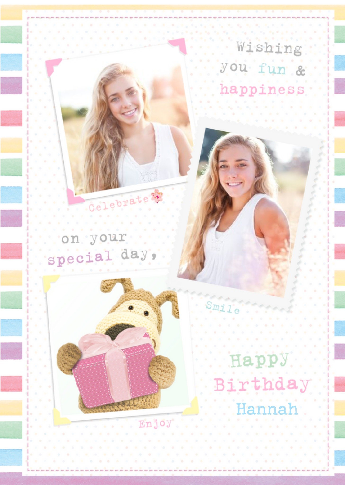 Boofle Candy Striped Happy Birthday Photo Card, Large