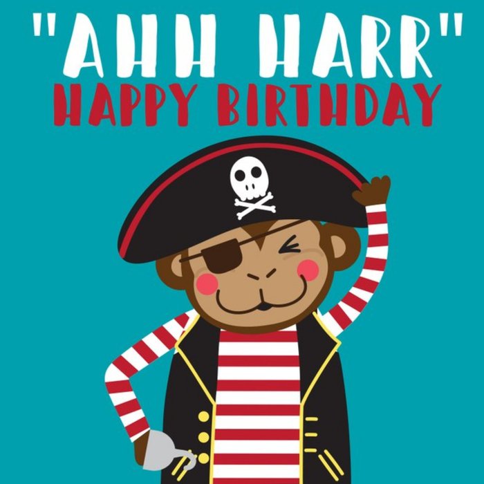 Cute Monkey Pirate Ahh Harr Birthday Card