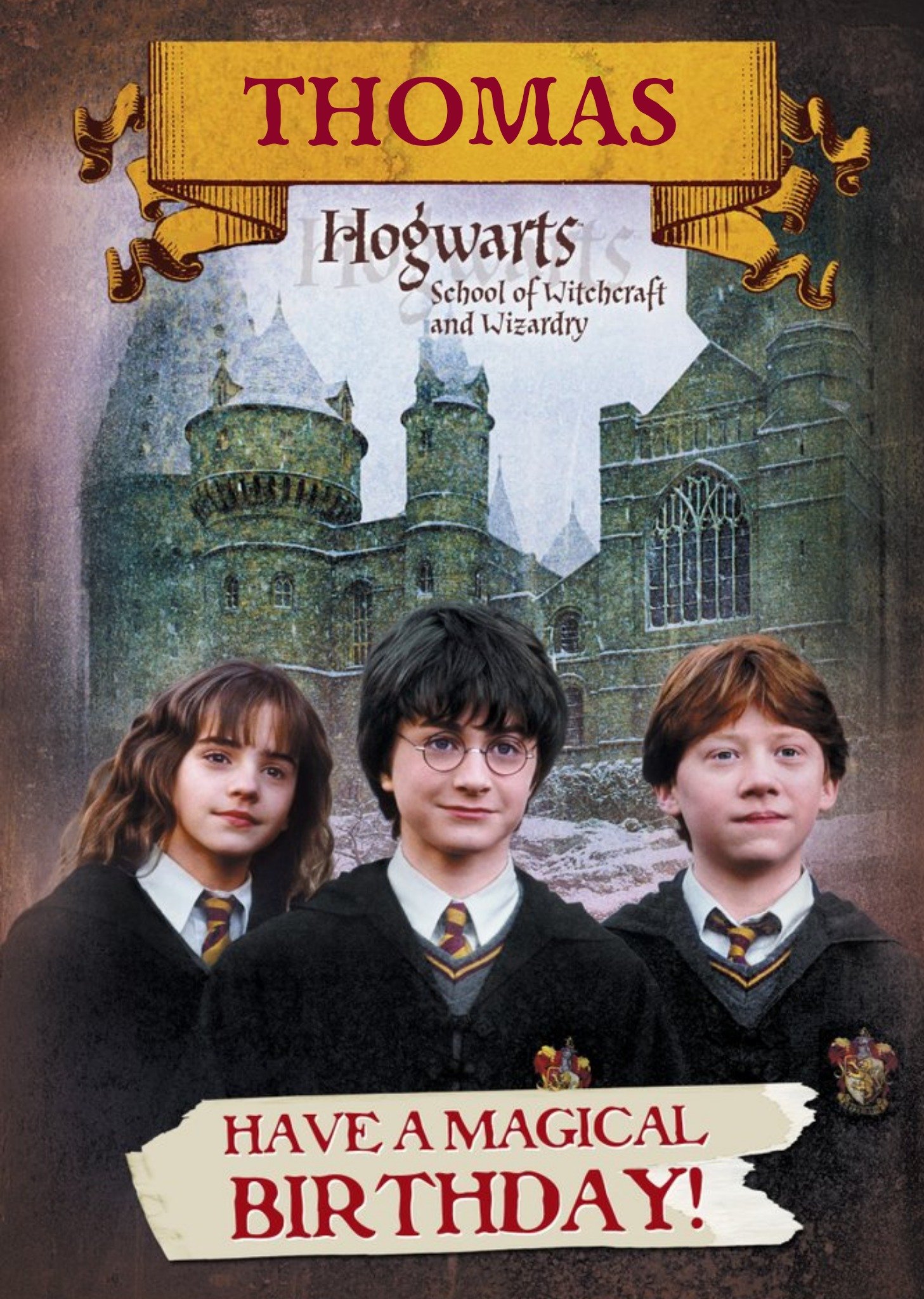 Moonpig Harry Potter Magical Hogwarts Personalised Happy Birthday Card, Large