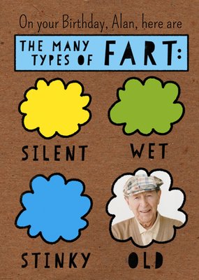 All The Types Of Fart Personalised Photo Birthday Card