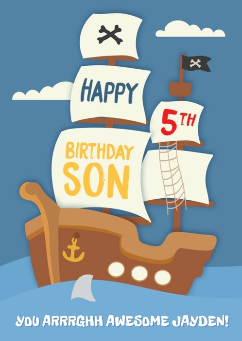 Pirate Ship 5th Birthday Card for Your Son