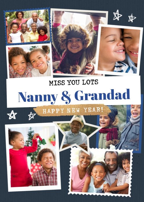 Modern Photo Upload Collage New Year Card For Nanny And Grandad