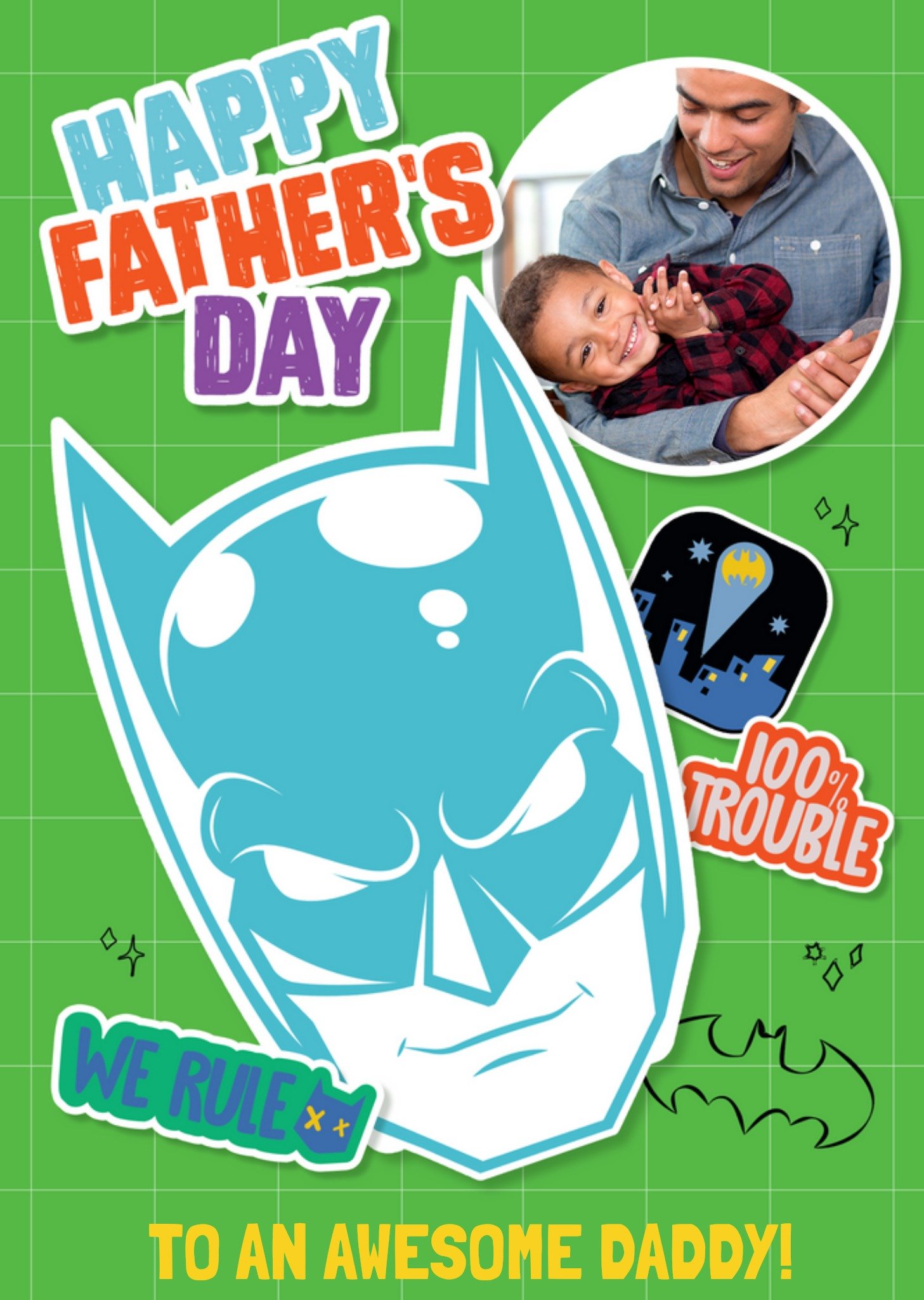 Batman Happy Fathers Day To An Awesome Daddy Photo Upload Card, Large