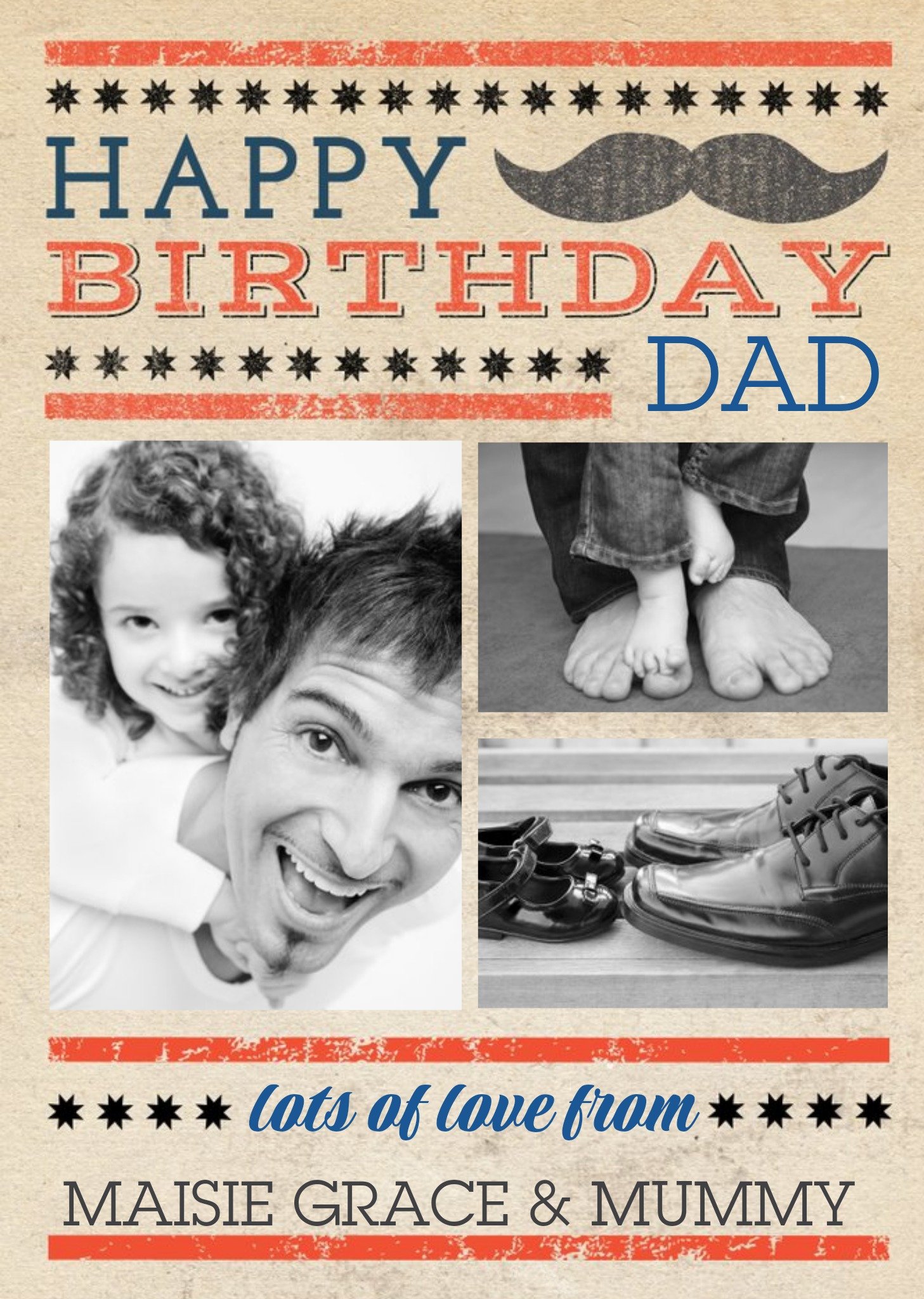 Moonpig Classic Stache Happy Birthday Dad Photo Card, Large