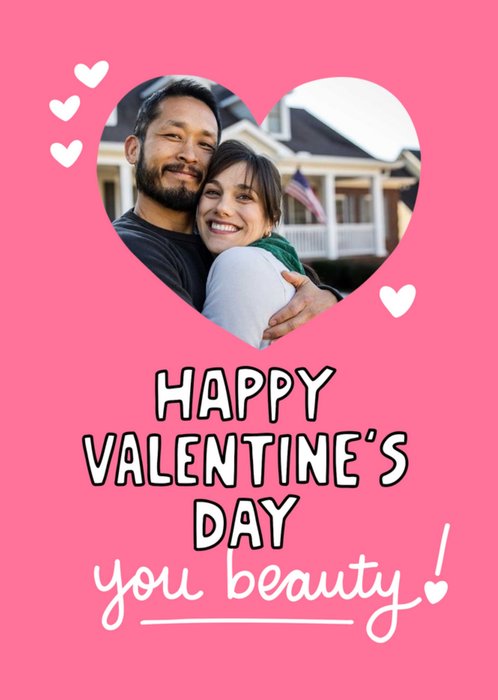 Heart Shape Photo Frame On A Pink Background Valentine's Day Photo Upload Card