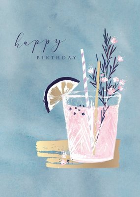 Pink Cocktail Painted Happy Birthday Card