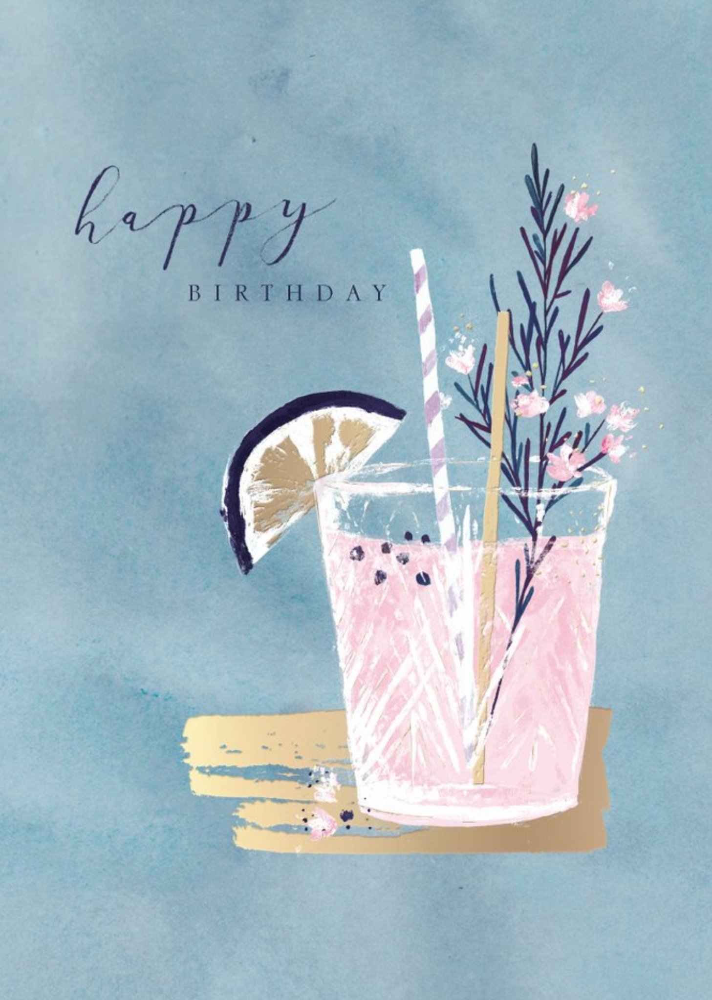 Pink Cocktail Painted Happy Birthday Card Ecard