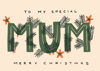 To My Special Mum Merry Christmas Typographic Card