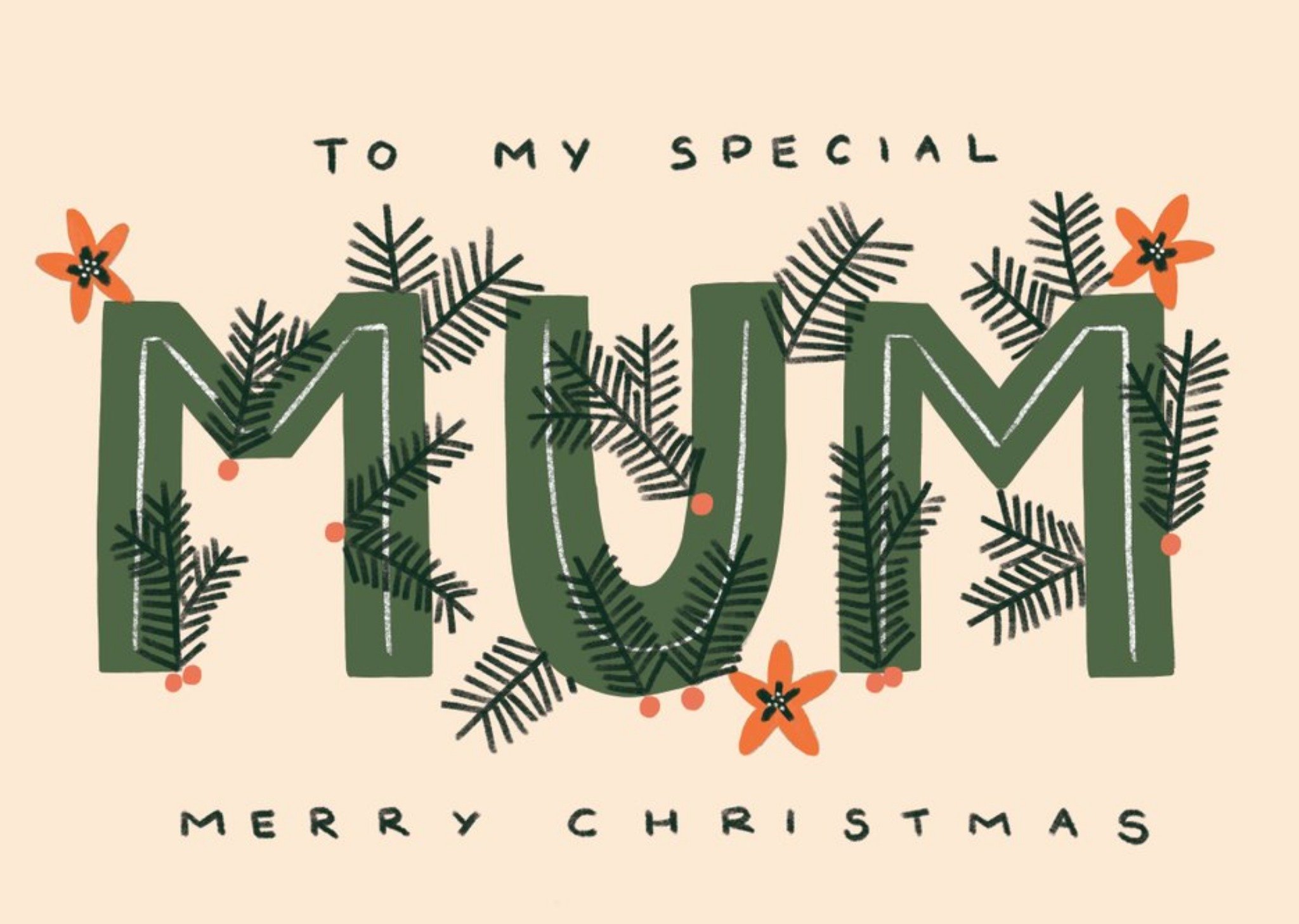 Moonpig To My Special Mum Merry Christmas Typographic Card, Large