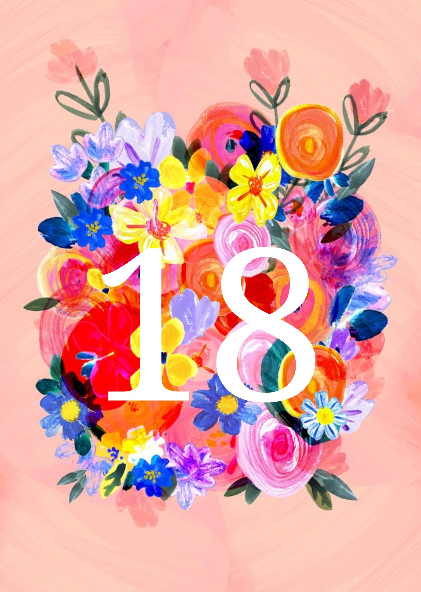 Katt Jones Illustration Colourful Floral18th Birthday Card Ecard